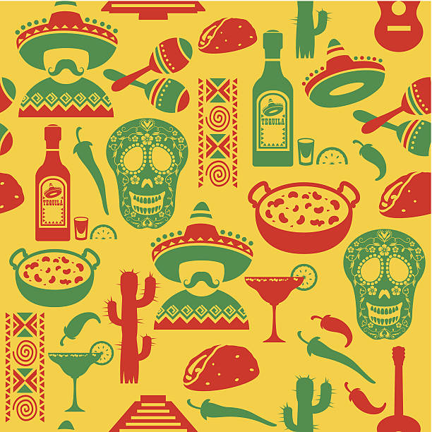 мексиканский бесшовный узор - mexican cuisine illustrations stock illustrations