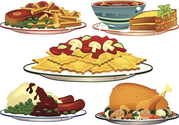 Vector illustration of Assorted food dishes