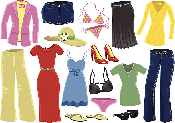 различные female одежда предметы - swimwear bikini lingerie panties stock illustrations