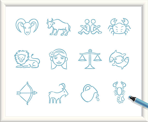 Sketch Icons - Zodiac Signs Illustration of Chinese Zodiac Signs icons. blue ram fish stock illustrations