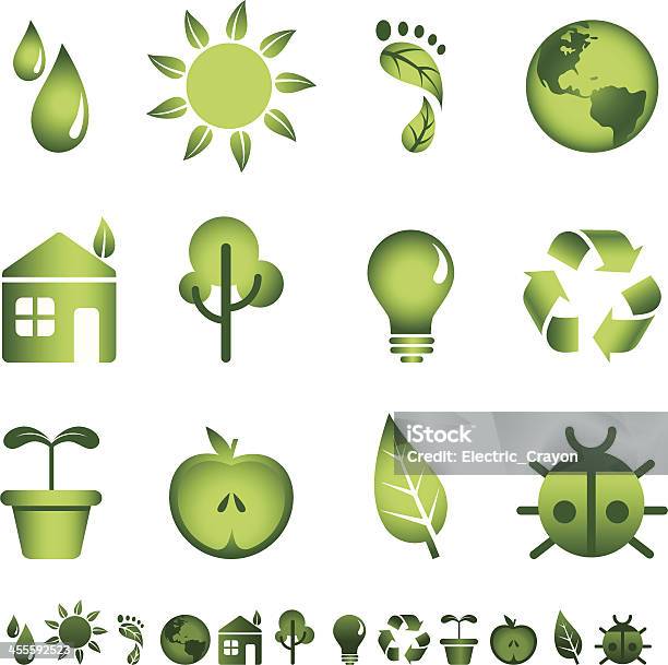 Grüne Symbole Stock Vektor Art und mehr Bilder von Persönliche CO2-Bilanz - Persönliche CO2-Bilanz, Apfel, Baum