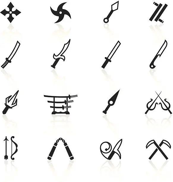 Vector illustration of Black Symbols - Japanese Ninja Weapons