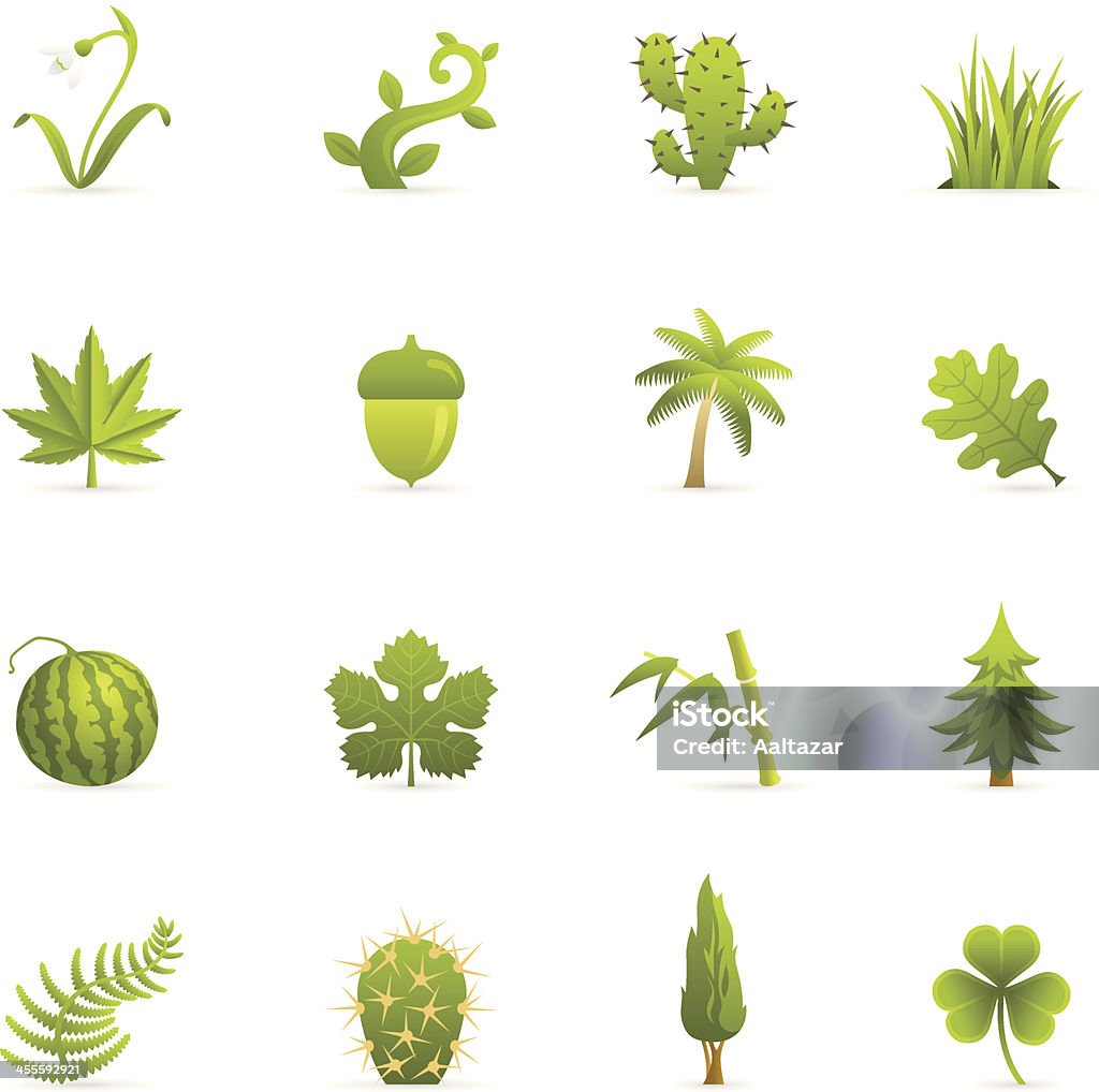 Los iconos de colores de la naturaleza verde plantas - arte vectorial de Bellota libre de derechos