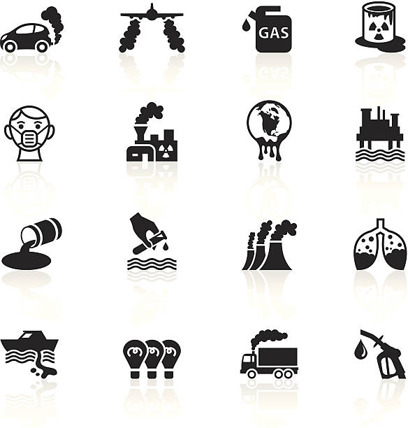 ilustrações de stock, clip art, desenhos animados e ícones de preto símbolos-poluição - illness mask pollution car