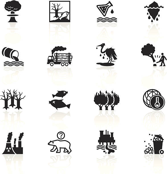 ilustrações, clipart, desenhos animados e ícones de preto símbolos-danos ambientais - bomba petrolífera