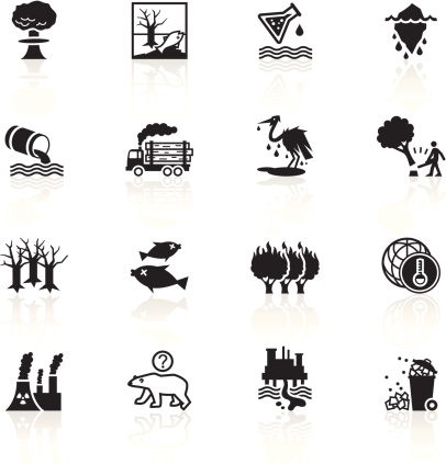 Illustration of different environmental damage related symbols.