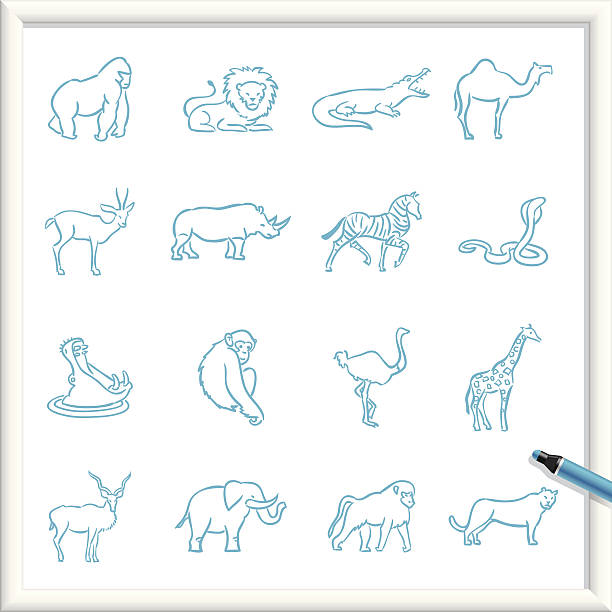 ilustraciones, imágenes clip art, dibujos animados e iconos de stock de sketch iconos de animales africanos - monkey baboon elephant ape