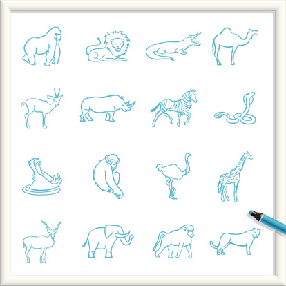 Illustration of African Animals Icons. The icons are made of flat shapes, no brushes and strokes.