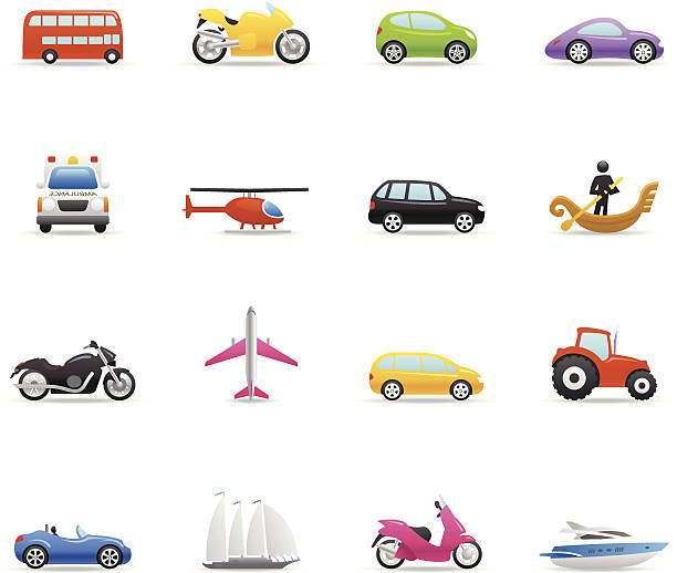 ilustrações de stock, clip art, desenhos animados e ícones de ícones de cor de transporte - car isolated three dimensional shape white background