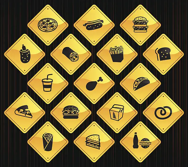 Vector illustration of Yellow Road Signs - Fast Food