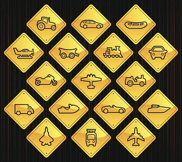 Vector illustration of Yellow Road Signs - Transportation Outlines