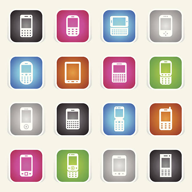 Multicolor Icons - Mobile Devices The icons were created using flat shapes, linear and radial gradients. rotary dial telephone cartoons stock illustrations