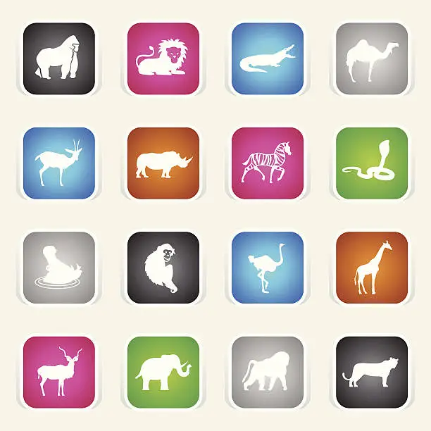 Vector illustration of Multicolor Icons - African Animals