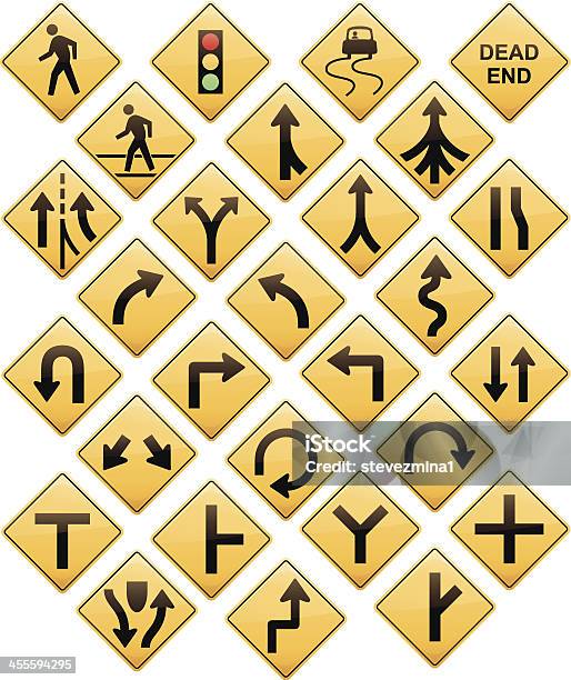 Route Les Panneaux Vecteurs libres de droits et plus d'images vectorielles de Signalisation routière - Signalisation routière, Flèche directionnelle, Signalisation routière en forme de chevron