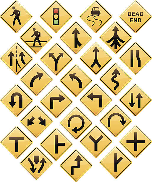 znaki drogowe - road sign turning sign traffic stock illustrations