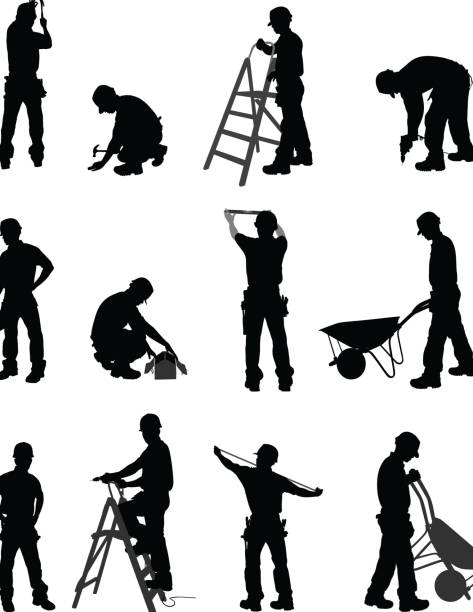 ilustrações de stock, clip art, desenhos animados e ícones de utilizarei - construction worker silhouette people construction