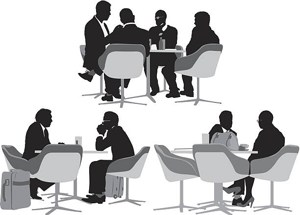 Business people sitting at restaurant Business people sitting at restauranthttp://www.twodozendesign.info/i/1.png restaurant table side view stock illustrations