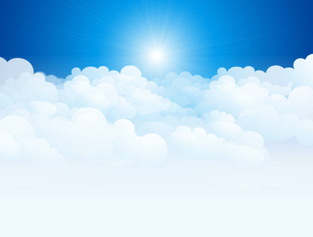 illustrazioni stock, clip art, cartoni animati e icone di tendenza di illustrazione vettoriale di nuvole nel cielo blu - cumulus cloud