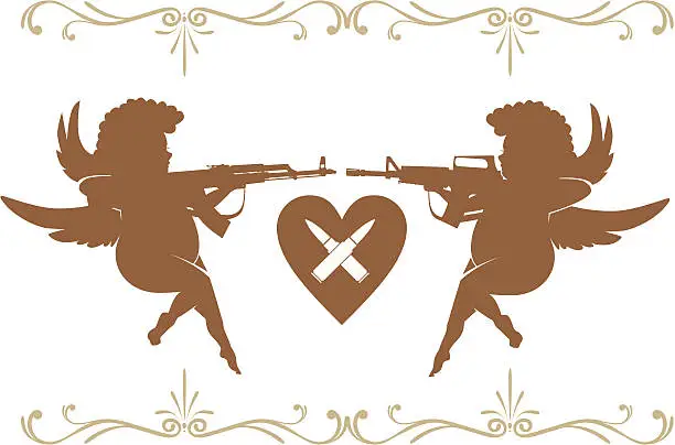 Vector illustration of Cupid with gun