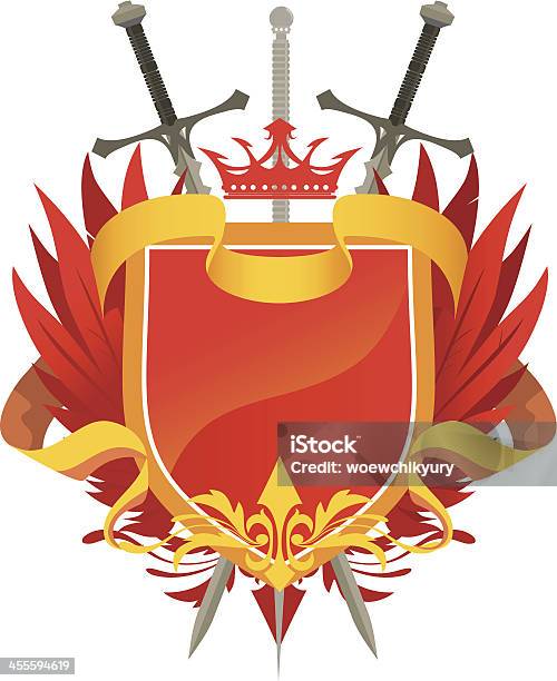 Heraldic Щит Красный — стоковая векторная графика и другие изображения на тему Меч - Меч, Щит, Антиквариат