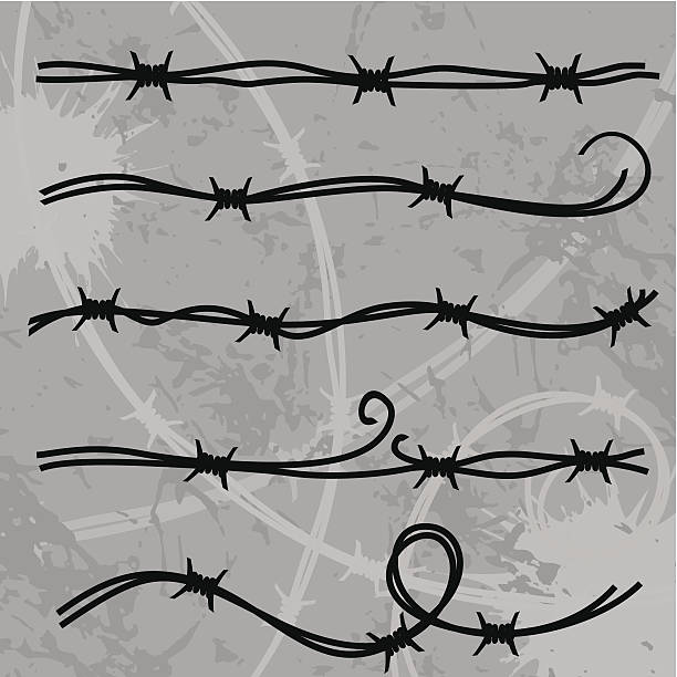 Barbed-Wire Barbed-Wire variations with background damaged fence stock illustrations