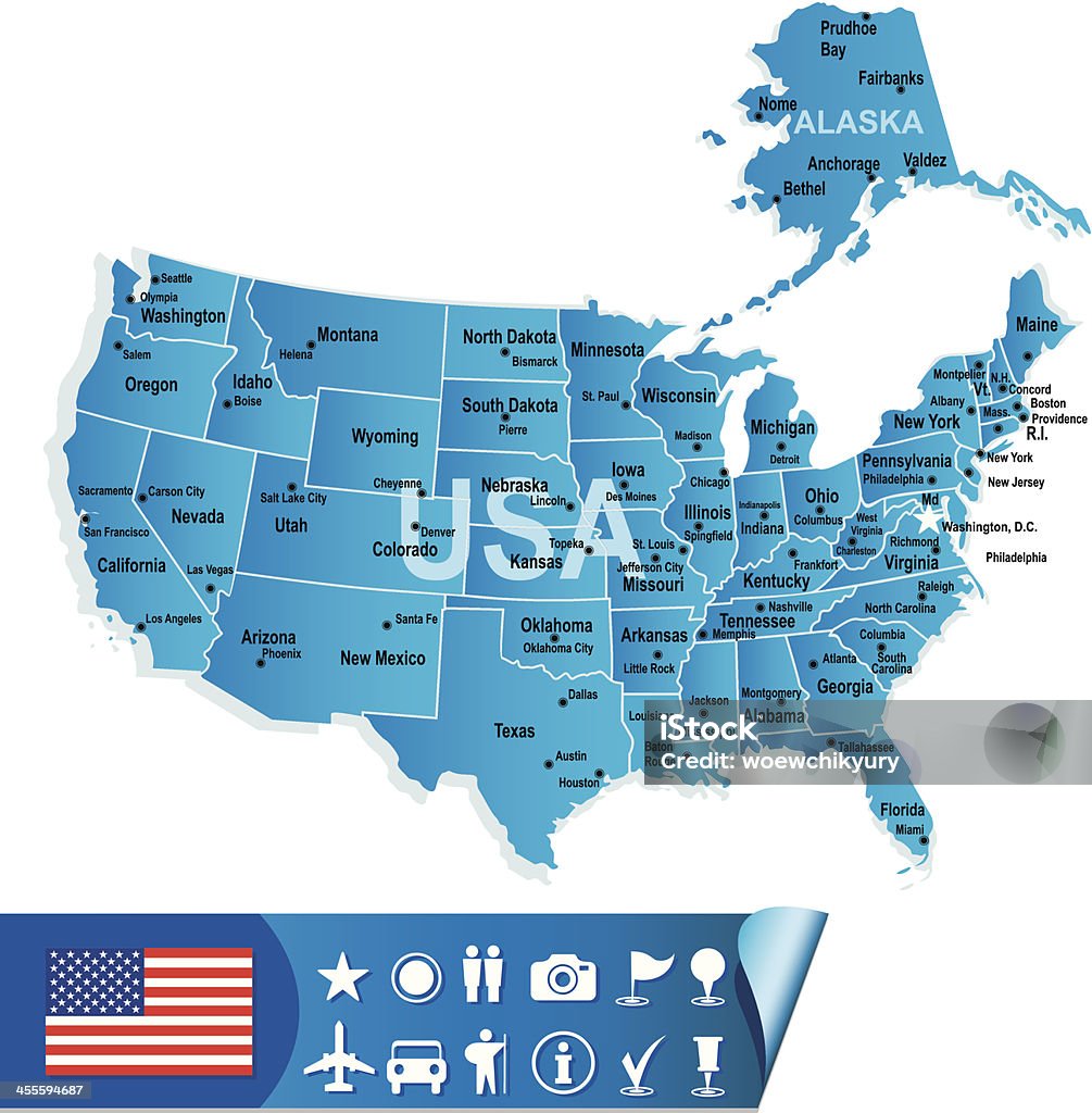 Mappa di Stati Uniti d'America - arte vettoriale royalty-free di Accuratezza