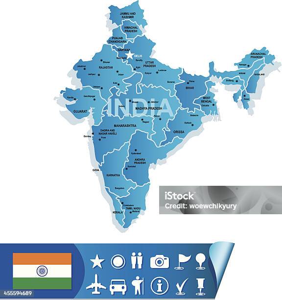 Индия Карта — стоковая векторная графика и другие изображения на тему Азия - Азия, Векторная графика, Детальный