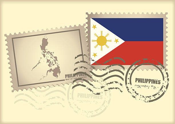 ilustrações, clipart, desenhos animados e ícones de selo postal filipinas - philippines map retro revival cartography