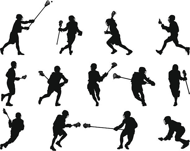 ilustraciones, imágenes clip art, dibujos animados e iconos de stock de siluetas de lacrosse - marcaje deportes