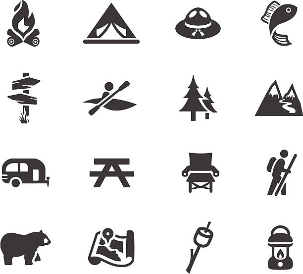 Camping and Outdoors Symbols http://www.cumulocreative.com/istock/File Types.jpg simple tree silhouette stock illustrations