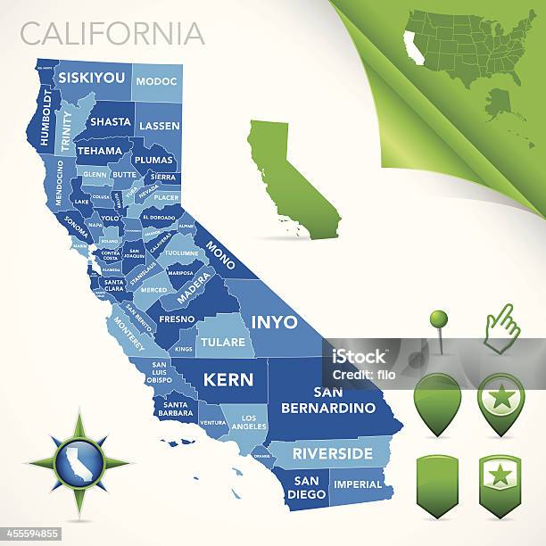 California County Karte Stock Vektor Art und mehr Bilder von Kalifornien - Kalifornien, Karte - Navigationsinstrument, Stadtviertel
