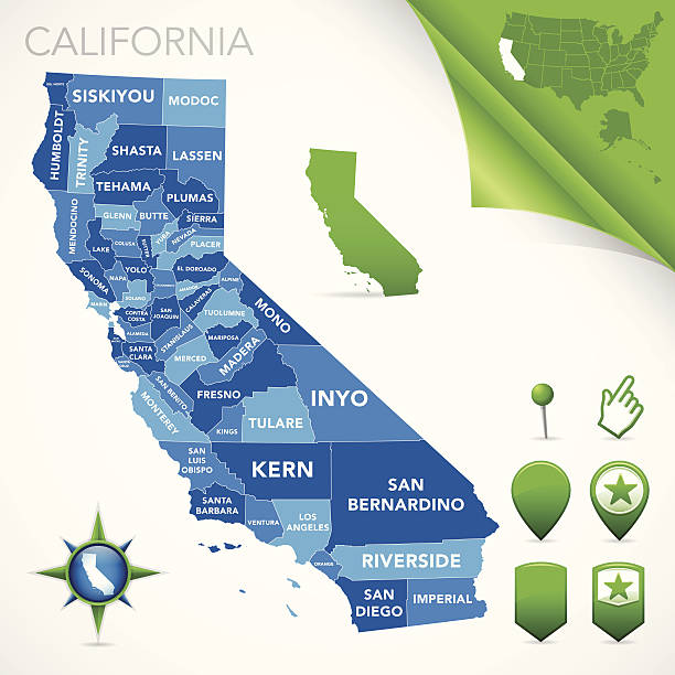 illustrazioni stock, clip art, cartoni animati e icone di tendenza di contea californiana mappa - map san francisco bay area california cartography