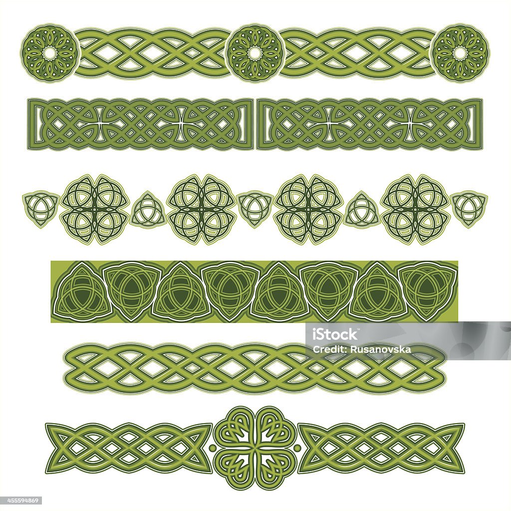 Several green Celtic designs on a white background Set of Celtic Design Elements. Vector. Celtic Style stock vector