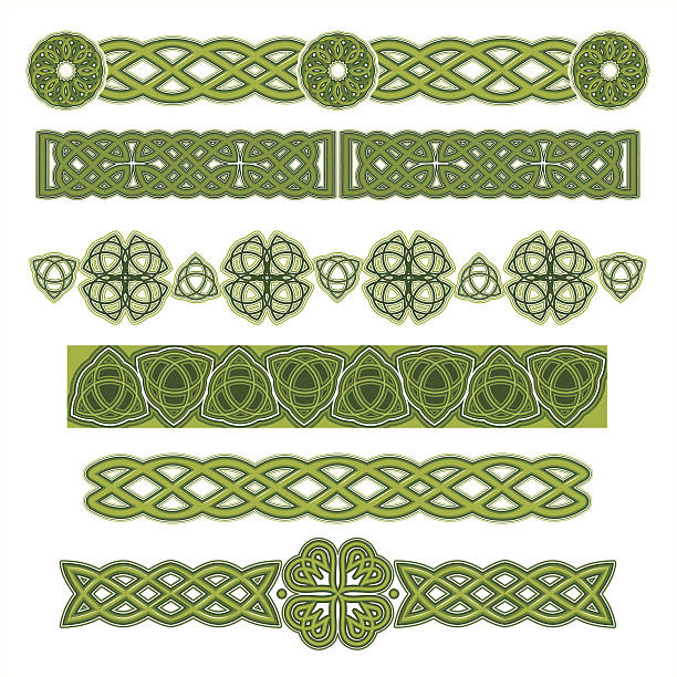 Several green Celtic designs on a white background Set of Celtic Design Elements. Vector. heart charm stock illustrations