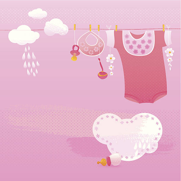 baby девушка поздравительная открытка - baby clothing its a girl newborn baby goods stock illustrations