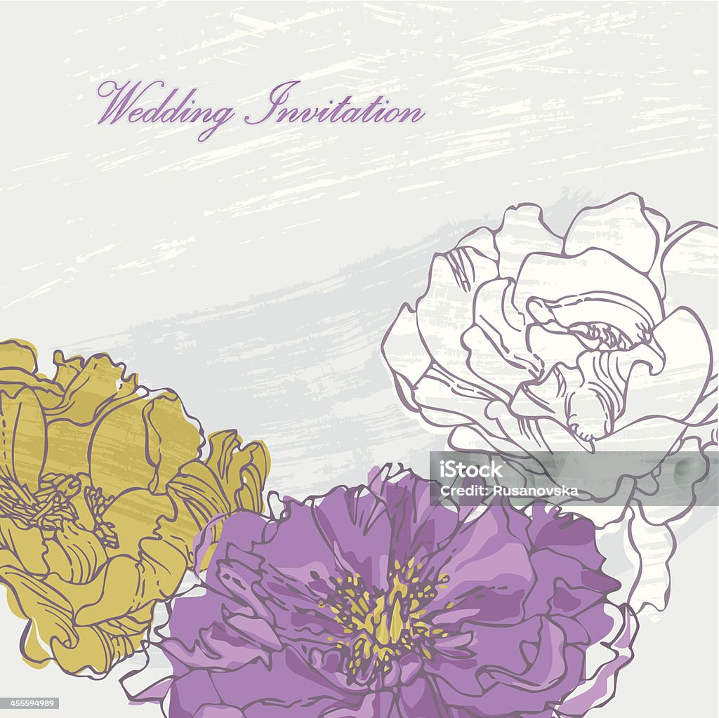 Faire-part de mariage (pivoines) - clipart vectoriel de Fleur - Flore libre de droits