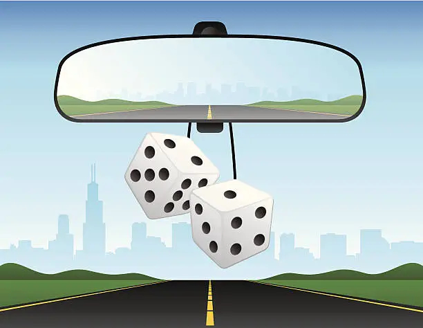 Vector illustration of Automobile Car Rearview Mirror Dice Interstate Freeway Vector Illustration