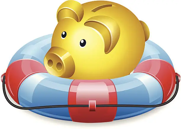 Vector illustration of Life buoy with Piggy bank