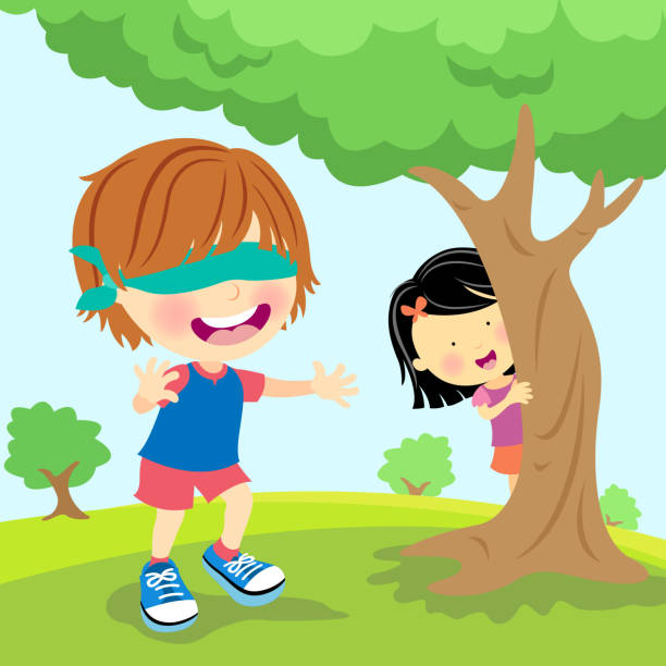 Kids Palying Blindfold Hide And Seek Stock Illustration - Download