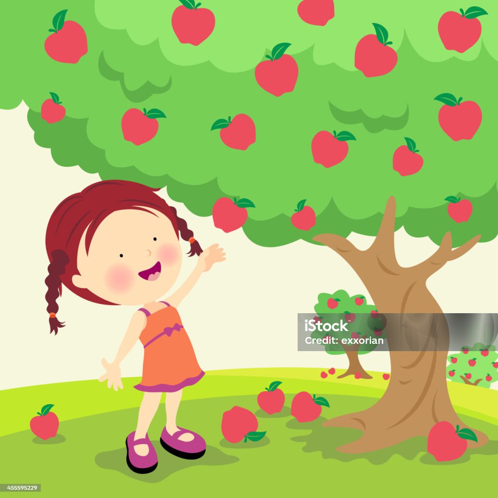 Niña retiro Manzanas - arte vectorial de Pomar - Huerta libre de derechos