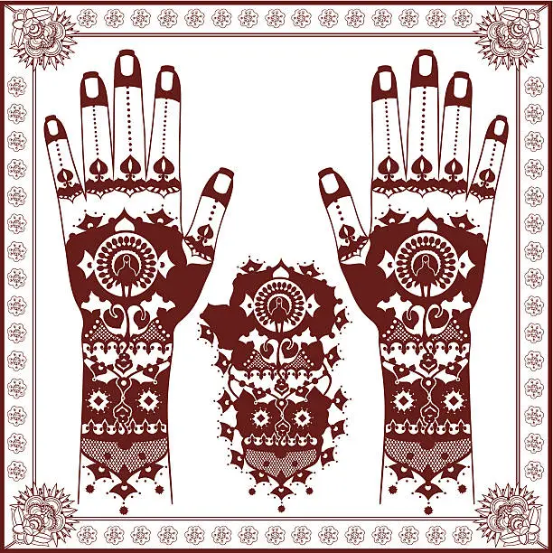 Vector illustration of Mehndi. Henna painting on hands