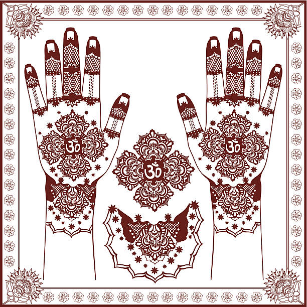 ilustraciones, imágenes clip art, dibujos animados e iconos de stock de mehndi. - hinduism henna tattoo tattoo human hand