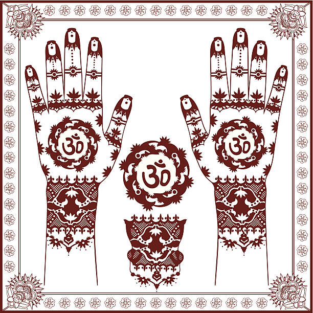 mehndi 、om (aum)シンボルの中央に - hinduism henna tattoo tattoo human hand点のイラスト素材／クリップアート素材／マンガ素材／アイコン素材