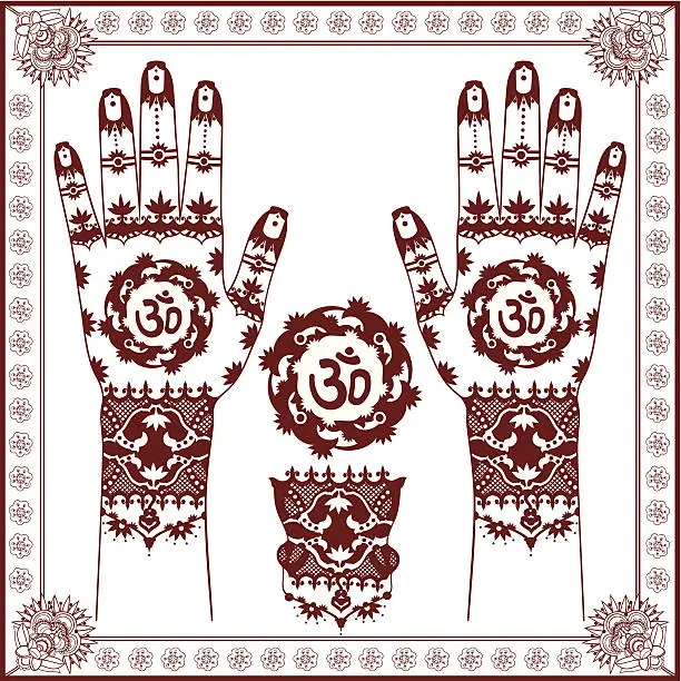 Vector illustration of Mehndi with Om (Aum) symbol in the middle