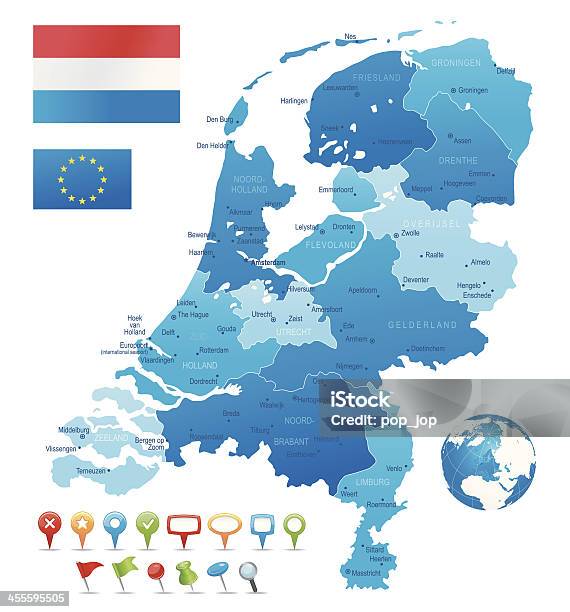 Paysbasvue De Près Et Très Détaillées Carte Vecteurs libres de droits et plus d'images vectorielles de Amsterdam - Amsterdam, Bleu, Carte