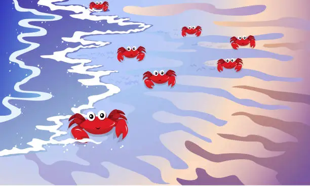 Vector illustration of Red Crab on the Beach