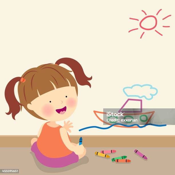 Little Girl Drawing On Wall Stock Illustration - Download Image Now - Child, Drawing - Activity, Wall - Building Feature