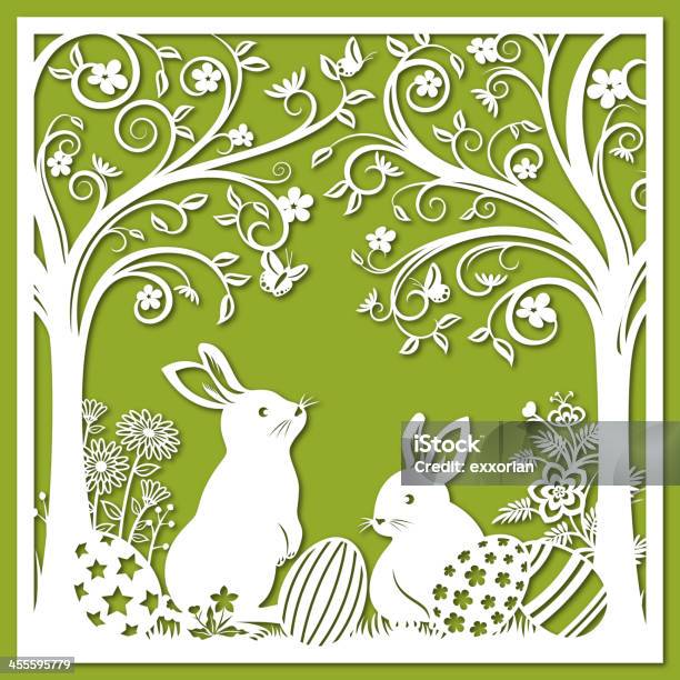 Easter Bunnies Papercut Art Stock Illustration - Download Image Now - Easter, Grass, Paper