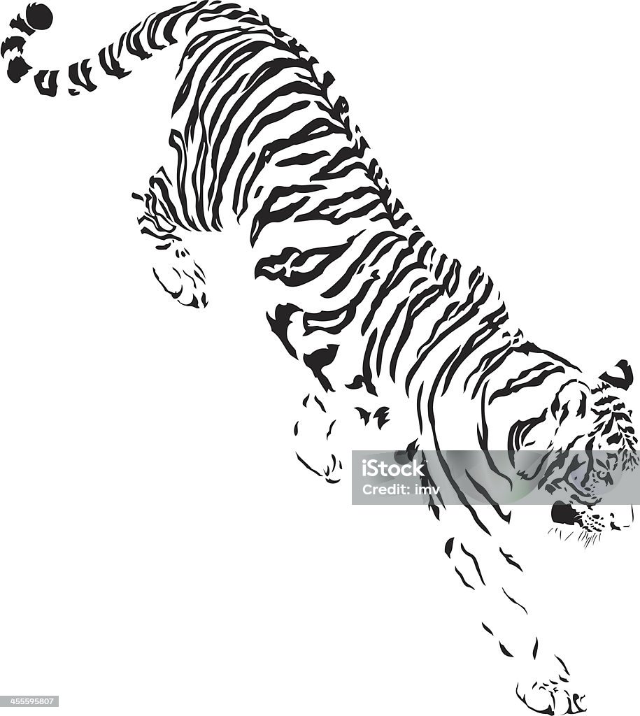 Tiger malejąco B & W - Grafika wektorowa royalty-free (Tygrys bengalski)