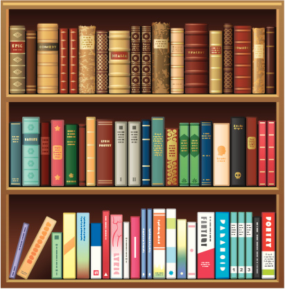 Old and new books on Library Shelf. Vector illustration. EPS8, JPEG + AI CS3 